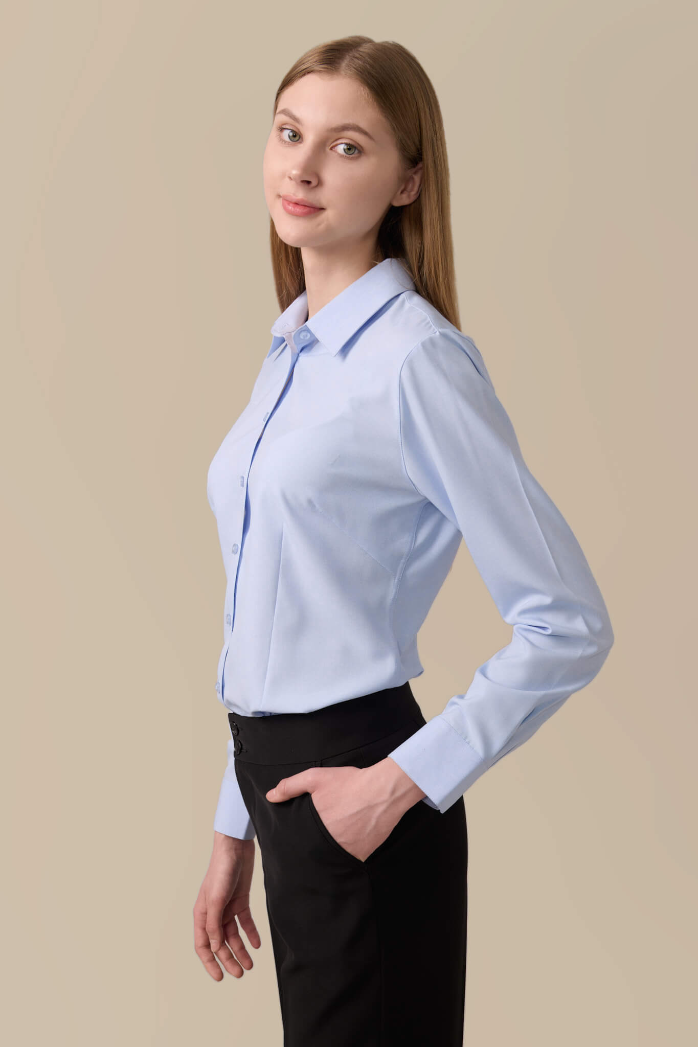 Coffee Dress Shirt for Women Light Blue – Elemental Apparel