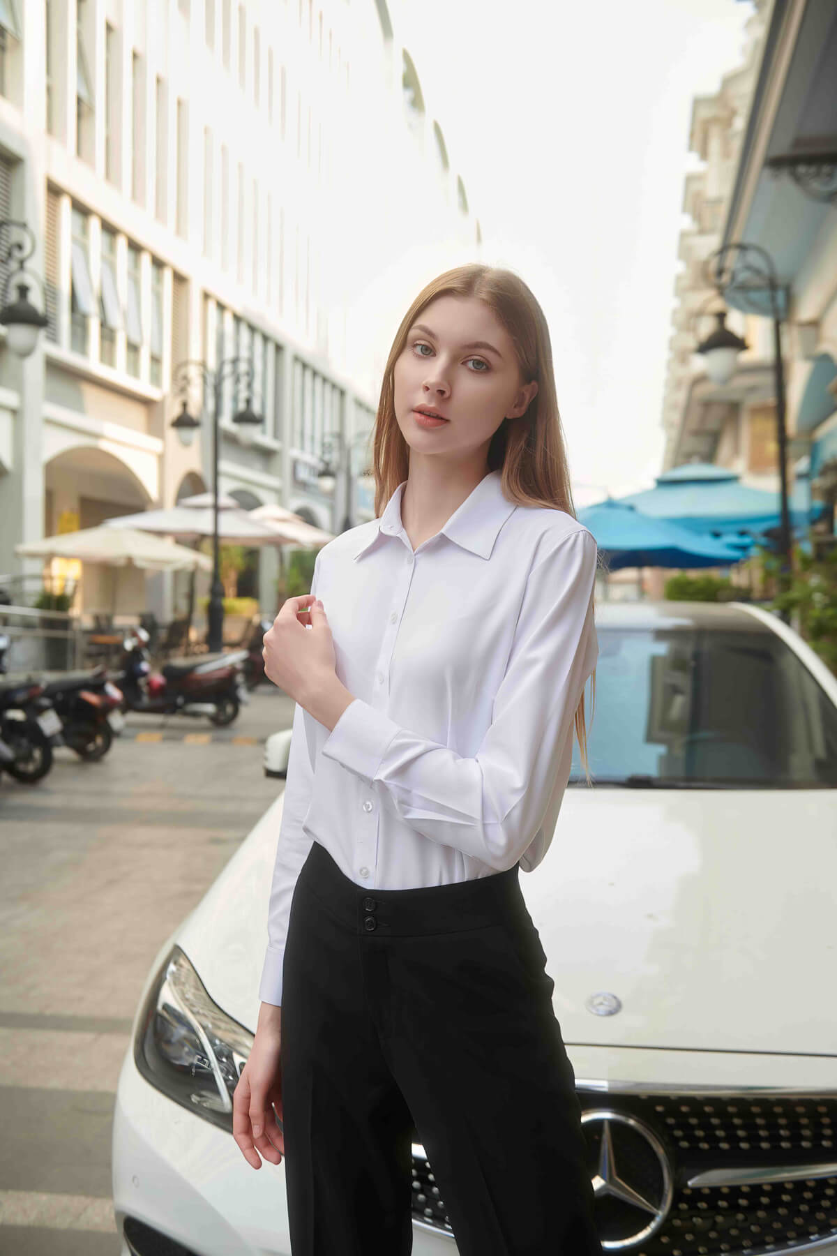 Coffee Dress Shirt for Women - White