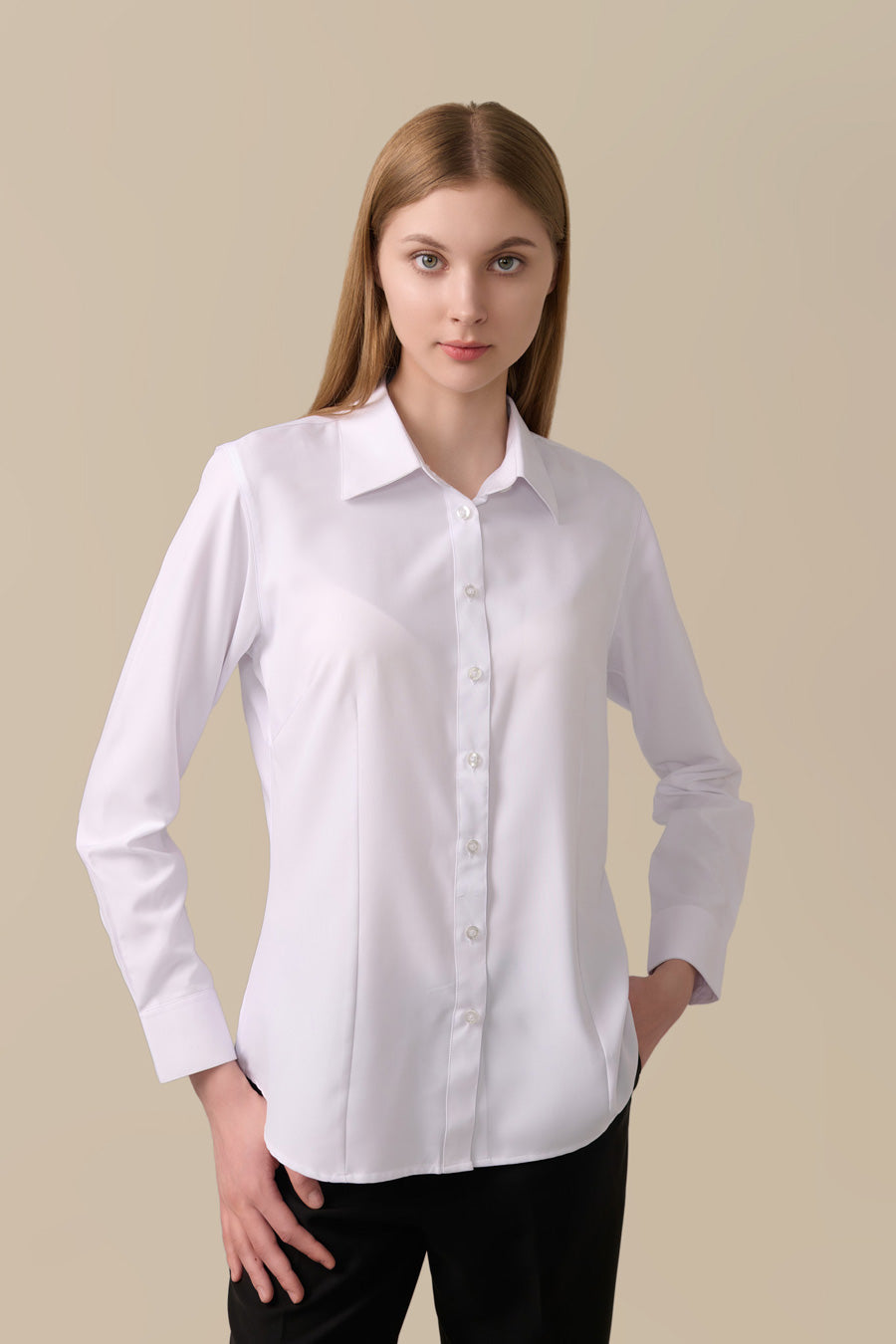 Coffee Dress Shirt for Women - White
