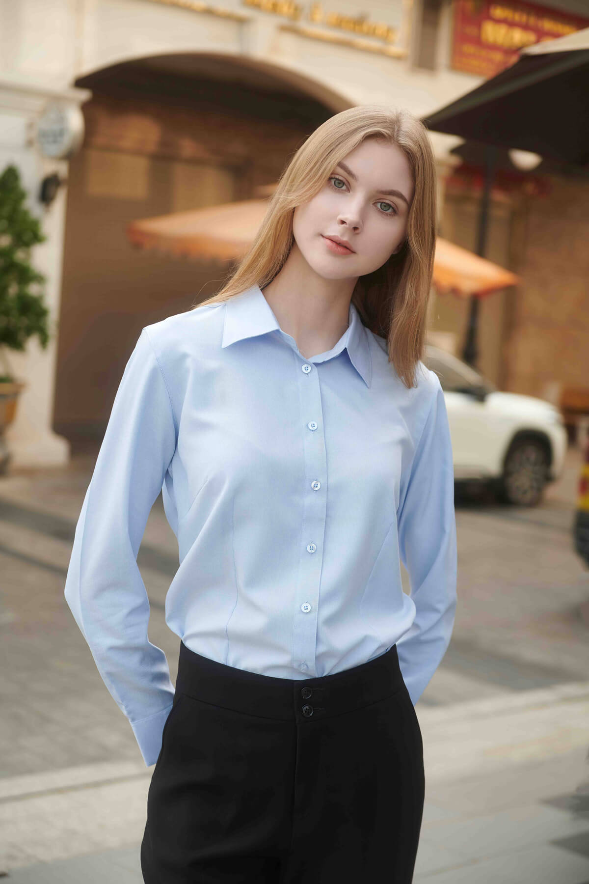 Coffee Dress Shirt for Women - Light Blue