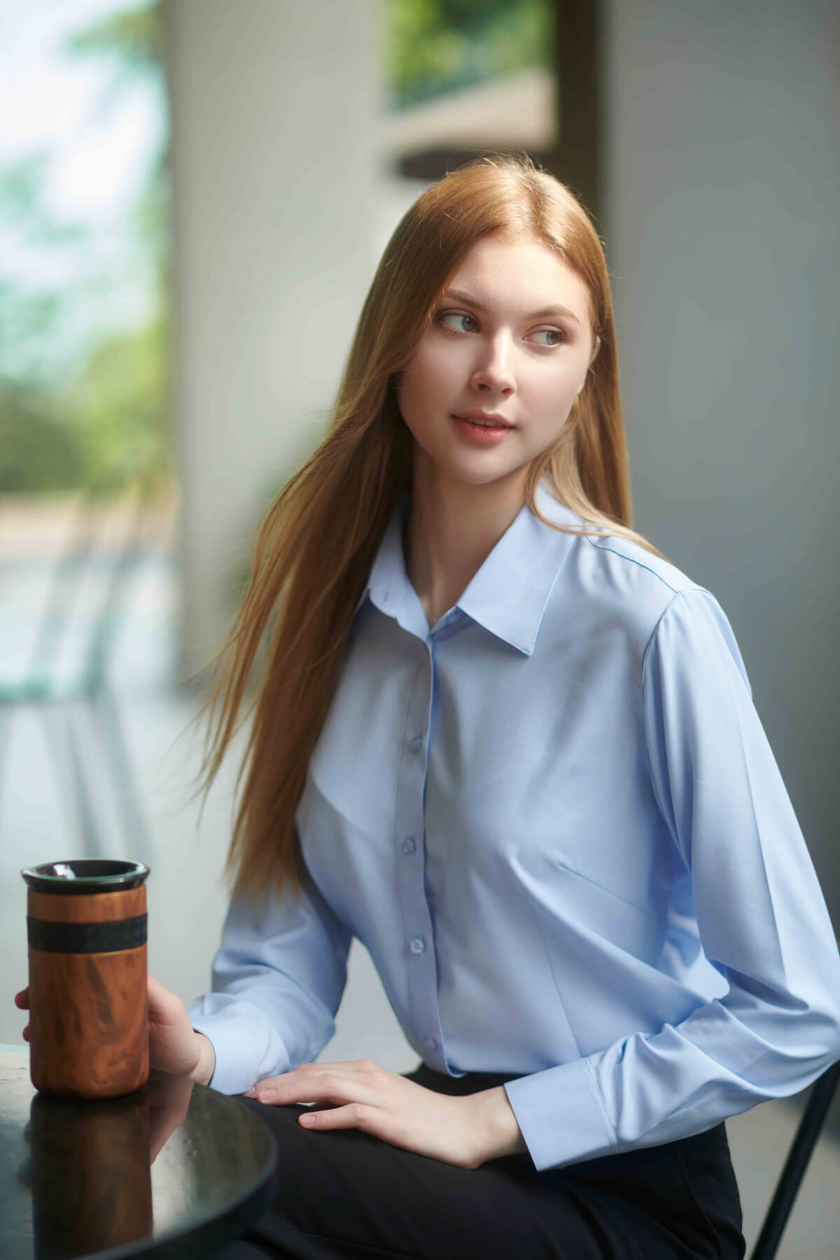 Coffee Dress Shirt for Women - Light Blue